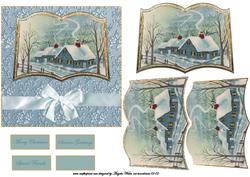 Vintage Christmas Winter Scene Farmhouse
