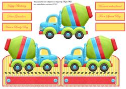 Cement Mixer Truck Shaped Card and Topper