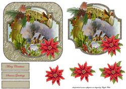 Vintage Holly Robin and Red Poinsettias