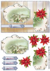 Vintage Church and Poinsettias Panel Card