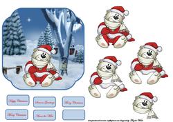 Polar Bear Dressed in His Santa Suit, Card Front and Decoupa