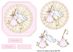 Baby Girl with Stork Card Front