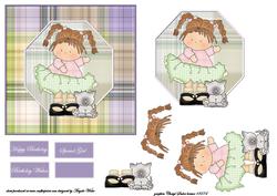 Susie with Her Kitten Card Front and Topper