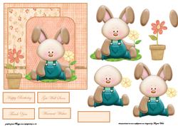 Rabbits Spring Garden Card Front with Decoupage