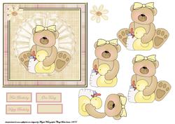 Baby Girl Bear's First Birthday Card Front