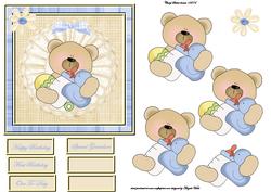 Baby Boy Bear's First Birthday Card Front with Decoupage And