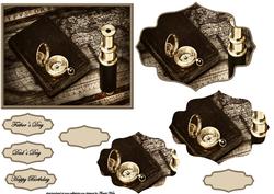 Nautical Map, Compass and Book Card Front