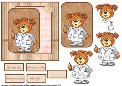 Dr Ted Girl Bear Card Front with a Topper