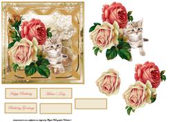 Vintage Rose with Kitten Card Front