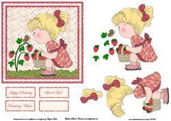 Hello Strawberry Card Front with Decoupage and Sentiment Ta