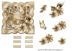 Sepia Garden Scene Card Front with Decoupage