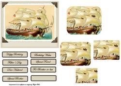 Vintage Sailing Ship Card Front with Pyramid