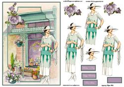 Lady Visits the Flower Shop Bracket Scene Card Front