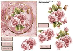 Pink Rose Romance Card Front with Decoupage