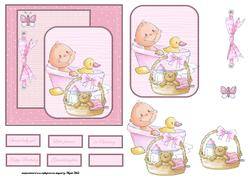 Baby Girl Bath Time Card Front and Topper