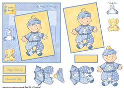 Cute Baby Boy First Birthday Card Front with Topper