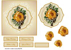 Vintage Yellow Rose Card Front with Topper and Decoupage