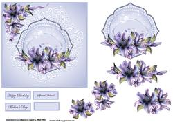 Blue Lilies Card Front with Topper