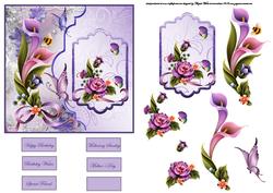 Enchantment Garden of Flowers Card Front, Topper and Decoupa
