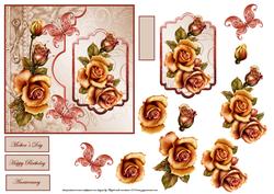 Copper Rose Card Front with Topper and Decoupage