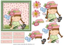 Agnes in the Flowers Card Front with Decoupage