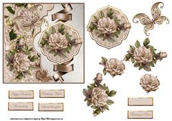 Taupe Rose Card Front with Topper and Decoupage