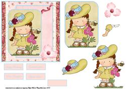 Agnes with Pink Flowers and a Bee Card Front