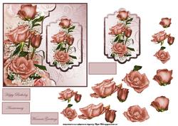 Pink Rose and Baby's Breath Card Front and Topper
