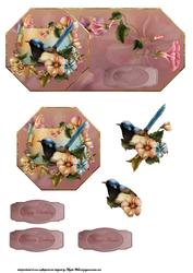 Bird and Blossom Octagon Shaped Card with Topper and Decoupa