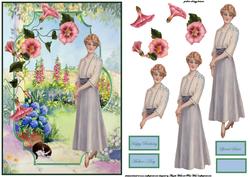 Cottage Garden Bracket Scene Card Front with Decoupage