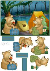 Teddy Bear Campers Card Front with Decoupage and Sentiment T