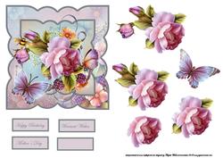 Bumble Bee and Rose Card Front with Decoupage and Sentiment