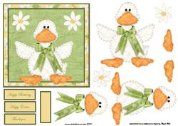 Waddle Duck Card Front with Decoupage and Sentiment Tags