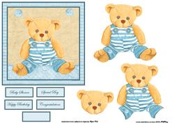 Baby Bear Card Front with Decoupage and Sentiment Tags