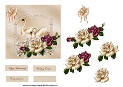 Swans and Rose's Card Front with Decoupage