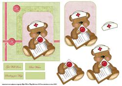 Teddy Bear Nurse Card Front and Topper