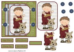 Pizza Boy with His Dog Card Front, Topper and Decoupage