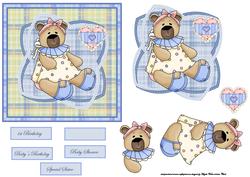 Girl Teddy Bear Card Front with Decoupage
