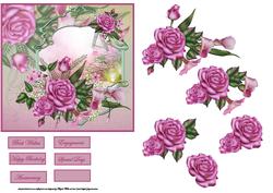 Scenic Pink Rose Card Front with Decoupage