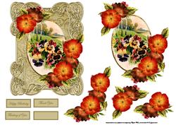 Orange Pansy Card Front with Ornate Frame