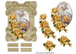 Yellow Rose Card Front in Ornate Frame