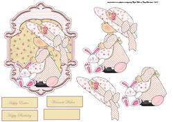 Bonnet Girl with White Rabbit Card Front and Large Decoupage