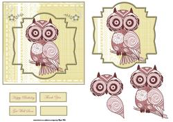 Female Owl Hoots Hello Card Front with Decoupage