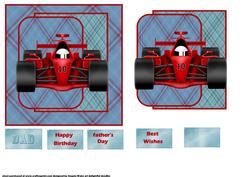 Red Racing Car Card Front with a Topper and Sentiment Tags