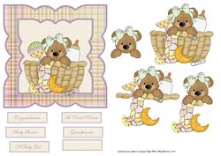 Baby Girl Bear in a Basket Card Front