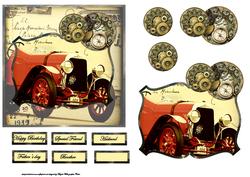 Racing Car in Time with Topper and Decoupage