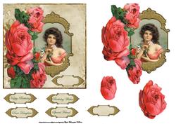 Vintage Red Rose with Lady Card Front