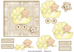 Baby in Pram Card Front with Decoupage