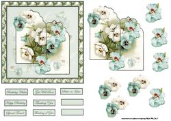 Delicate Blue and White Pansy Card Front with Topper
