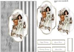 Vintage Lady with Her Collie Dog Card Front with Toppers